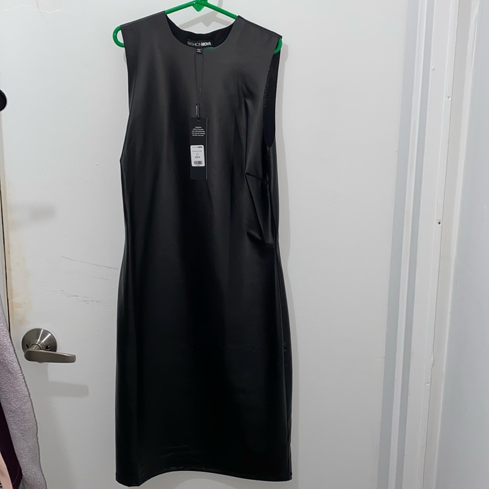 Fashion Nova faux leather no sleeves dress leather black dress